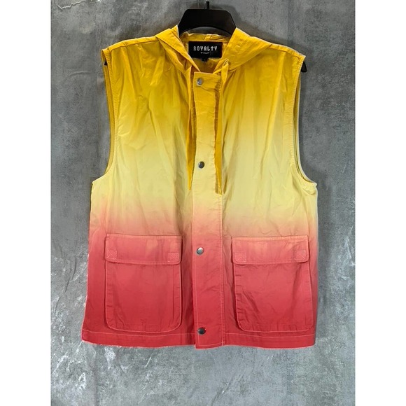 Royalty By Maluma Men's Orange Ombre Hooded Drawstring Utility Vest SZ XL - Picture 1 of 8